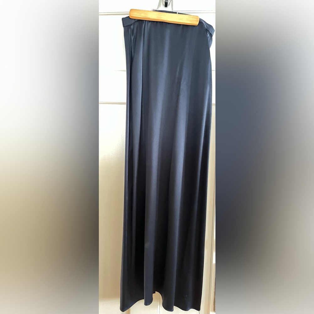 DKNY navy satin maxi skirt with invisible zip in the back. No lining. 27”Wx39”L.